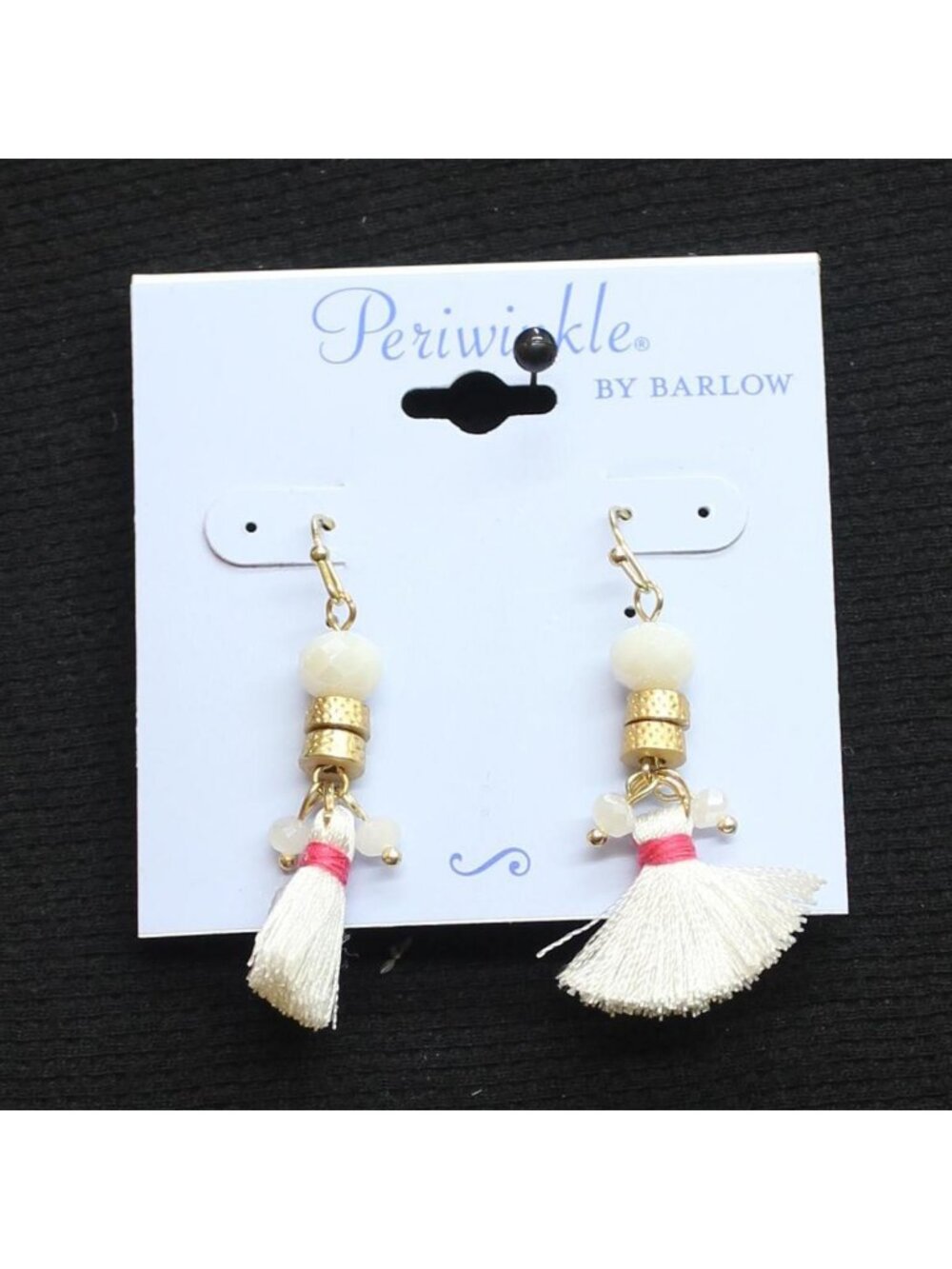 NWT Periwinkle by Barlow Fringe Dangly Drop Earrings Gold / White Multi 2"